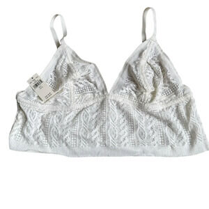 Aerie Womens White Lace Bralette Crop Top Size Large Adjustable Straps